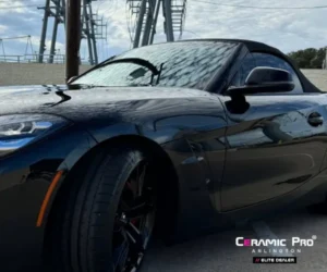showcasing the uniform coverage and heat-rejection properties of the newly installed window tint film