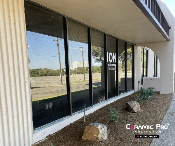commercial building showcasing professionally installed window tinting